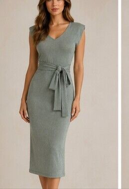 New Sleeveless Metallic Shimmery Midi Dress in Sage